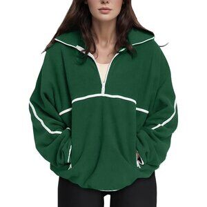 Women's Oversized Fleece Quarter Zip Pullover Casual Long Sleeve Jacket